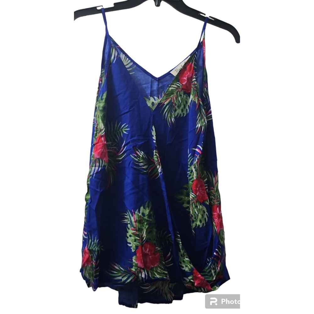 Vine & Love Floral Cami Top‎ - Blue Tropical Sleeveless Tank Top - Size Unknown